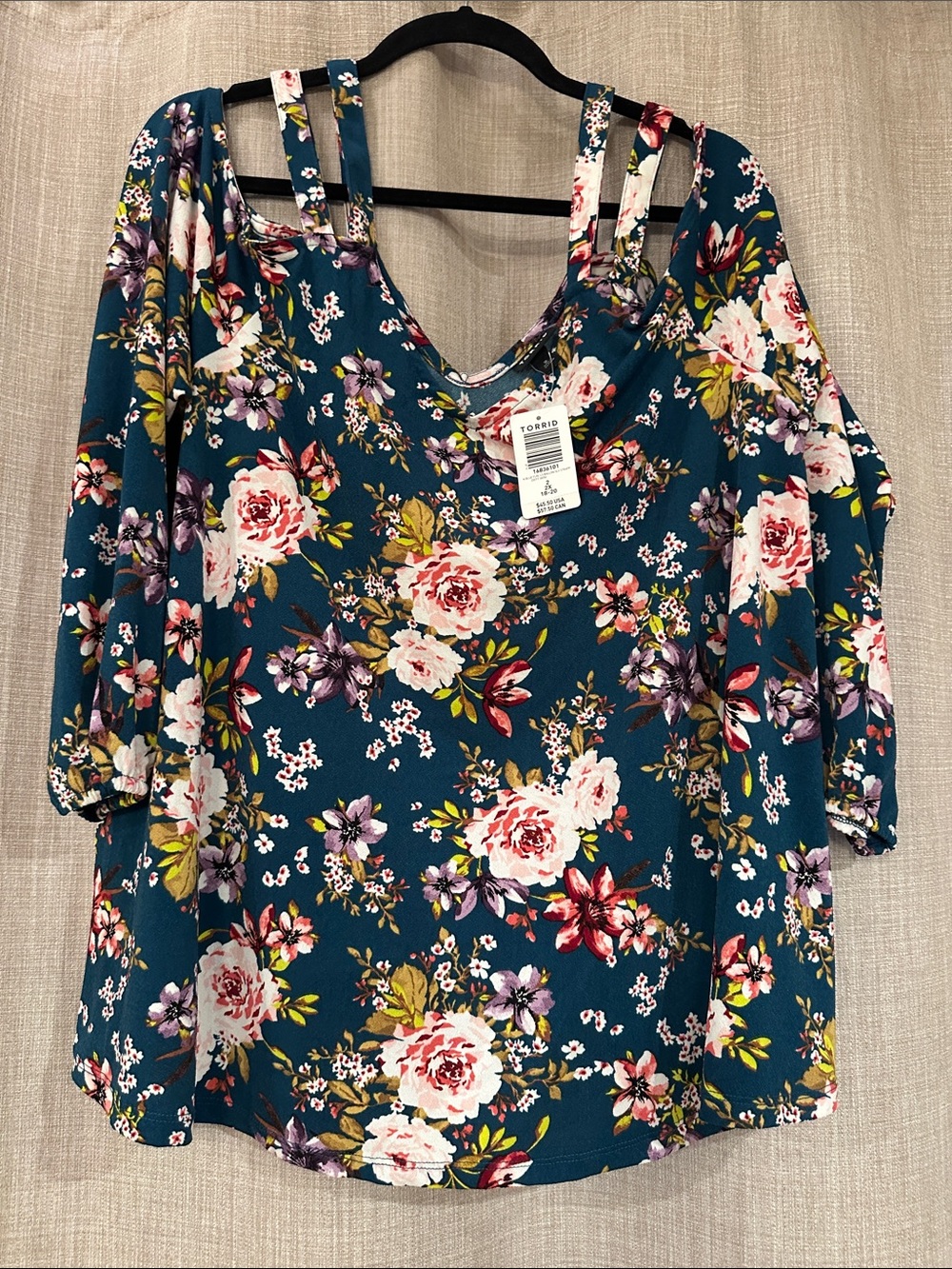 torrid Teal Floral Cold-Shoulder V-Neck Tunic